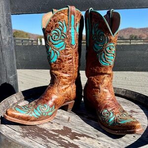 Ariat Brown and Turquoise Heeled Boots